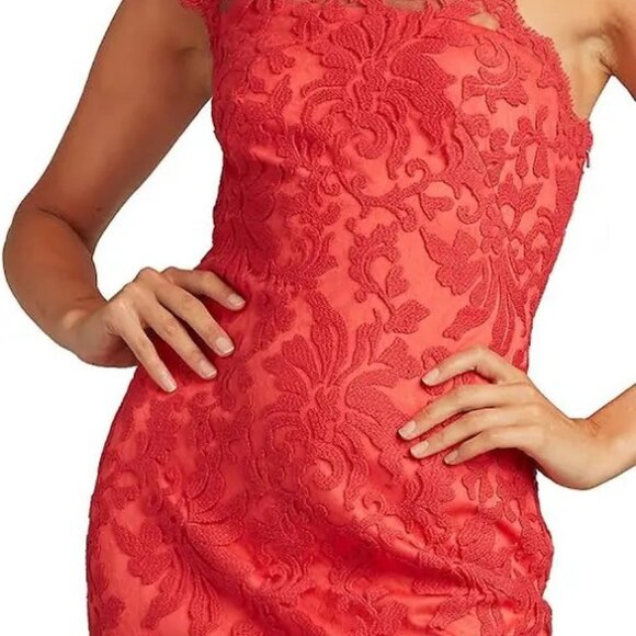 Tadashi Shoji red lace one shoulder midi dress - Picture 1 of 3
